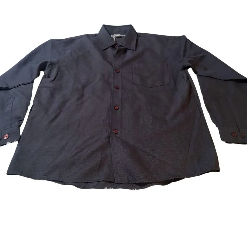 Men's long sleeve button-down casual dark gray texture shirt M